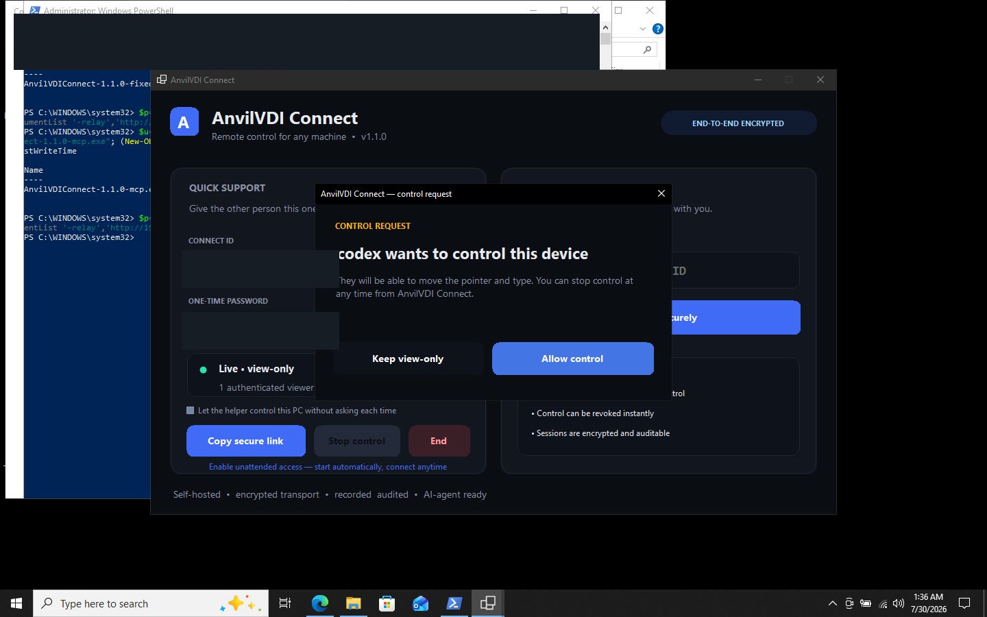 Windows device asking its owner to allow an agent to control it